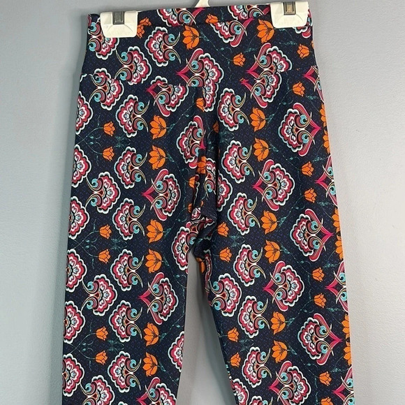 LIQUIDO Floral Yoga 7/8 Leggings Navy Orange Teal Red White Midrise Funky Fun M - Picture 3 of 9
